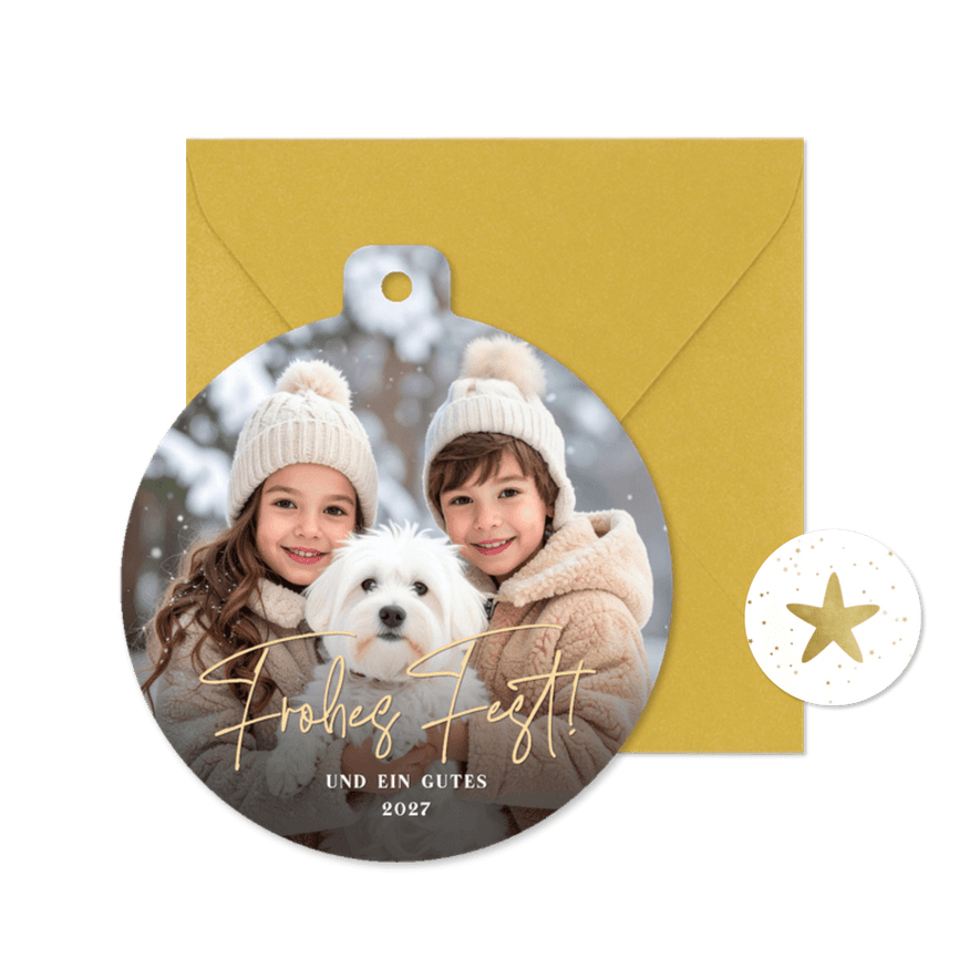 Foto-Weihnachtskarte 'Frohes Fest' Kugelform - Kartenvorschau