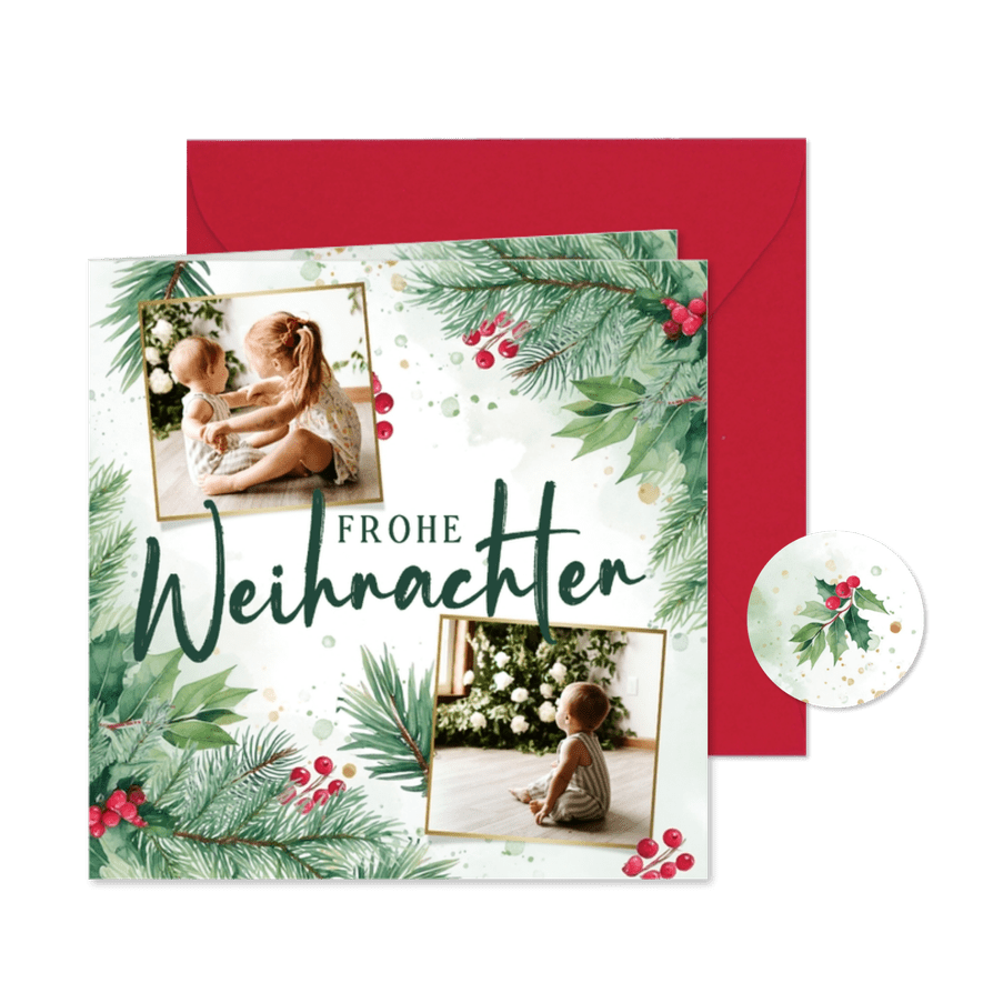 Foto-Weihnachtskarte Frohes Fest Zweige und Beeren - Karteneindruck
