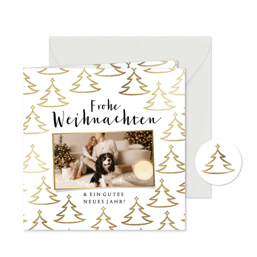 Foto-Weihnachtskarte goldene Weihnachtsbäume stilisiert - Karteneindruck