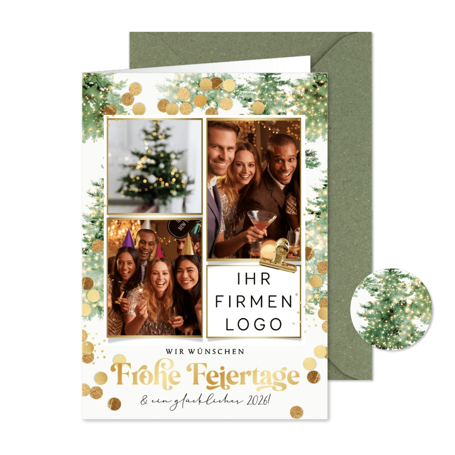 Foto-Weihnachtskarte Goldschrift & Tannengrün - Karteneindruck
