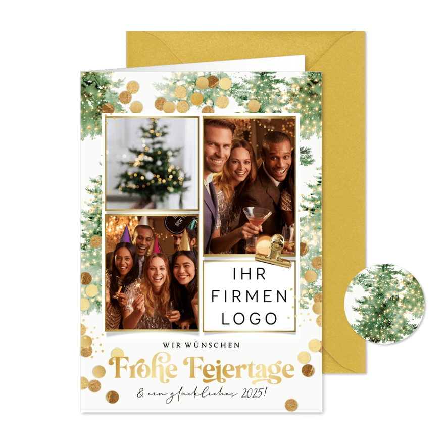 Foto-Weihnachtskarte Goldschrift & Tannengrün - Karteneindruck
