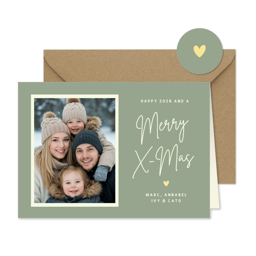 Foto-Weihnachtskarte grün-beige 'Merry X-Mas' Grüße - Karteneindruck