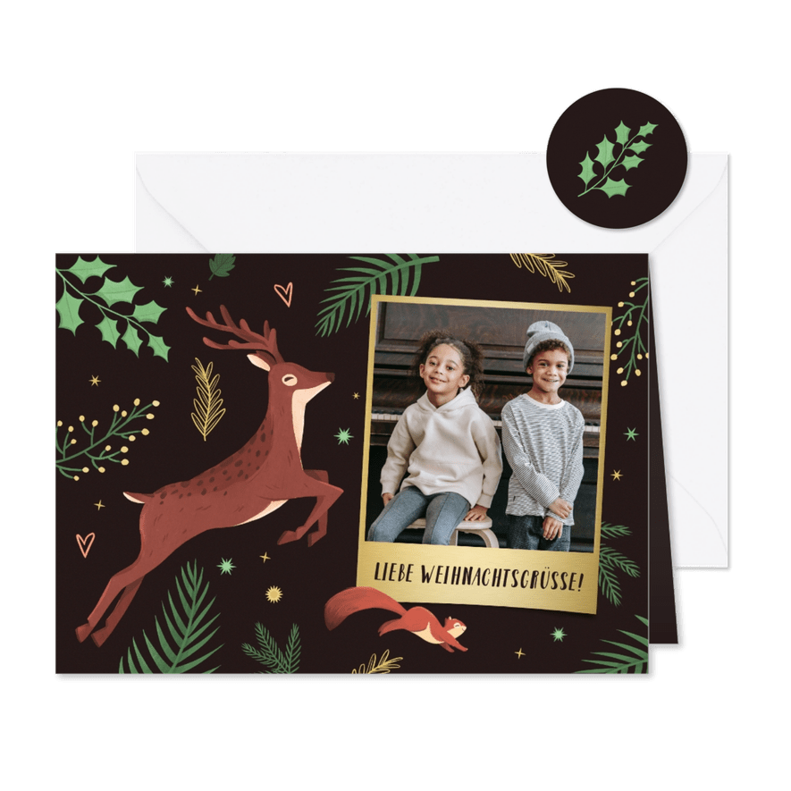 Foto Weihnachtskarte Hirsch & Eichhörnchen - Karteneindruck