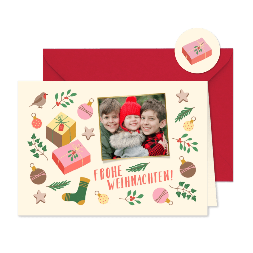 Foto-Weihnachtskarte kleine Symbole - Karteneindruck
