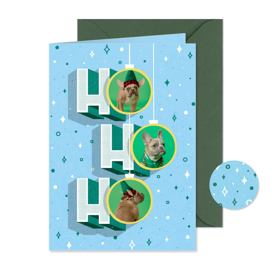 Foto-Weihnachtskarte lustig 'Ho Ho Ho' - Karteneindruck