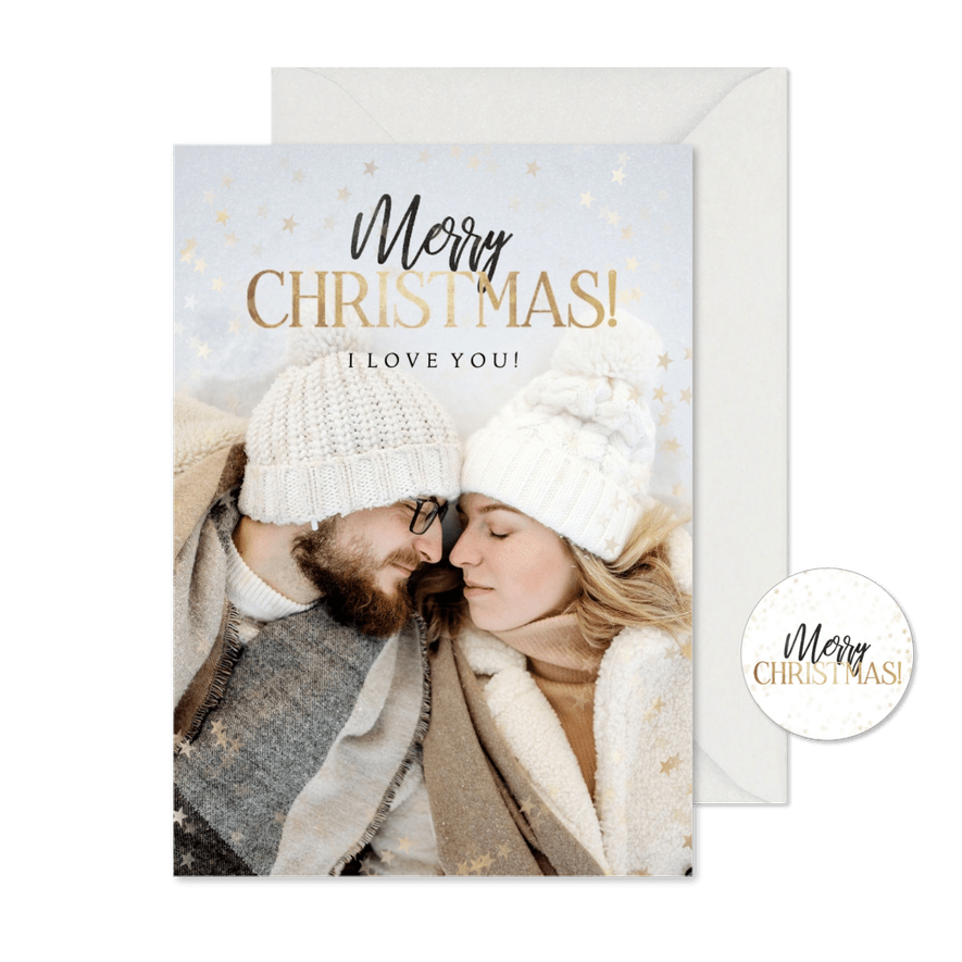 Foto-Weihnachtskarte 'Merry Christmas' mit Sternchen - Karteneindruck