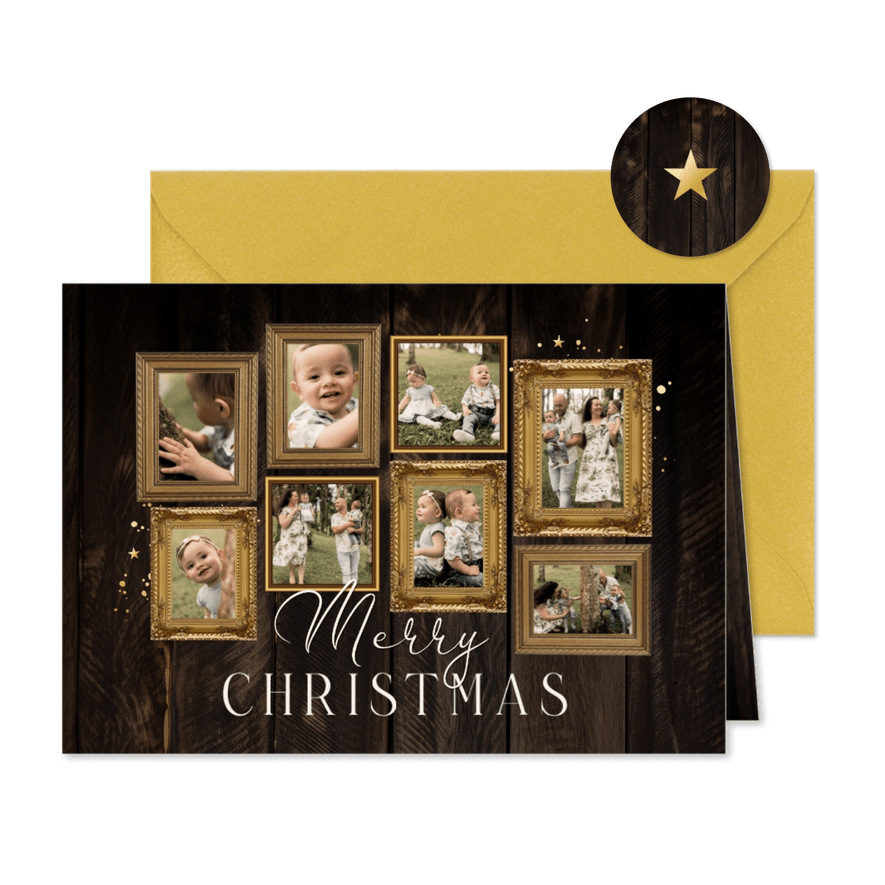 Foto-Weihnachtskarte mit Bilderrahmen auf Holz - Karteneindruck
