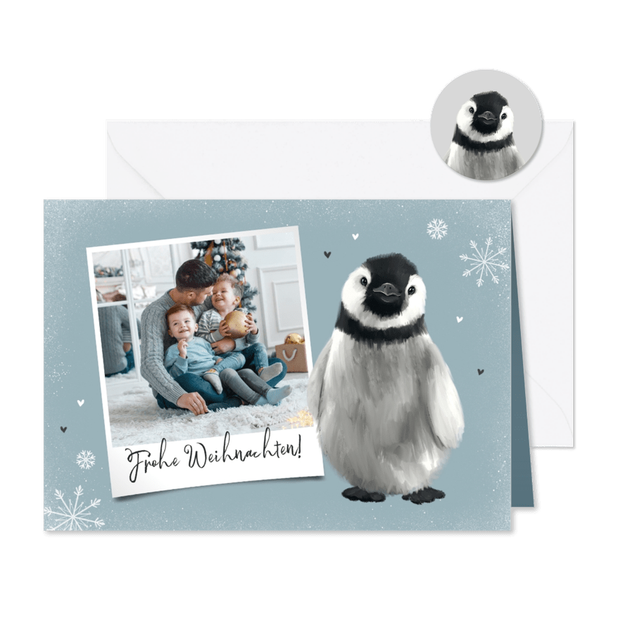 Foto-Weihnachtskarte mit Pinguin - Karteneindruck