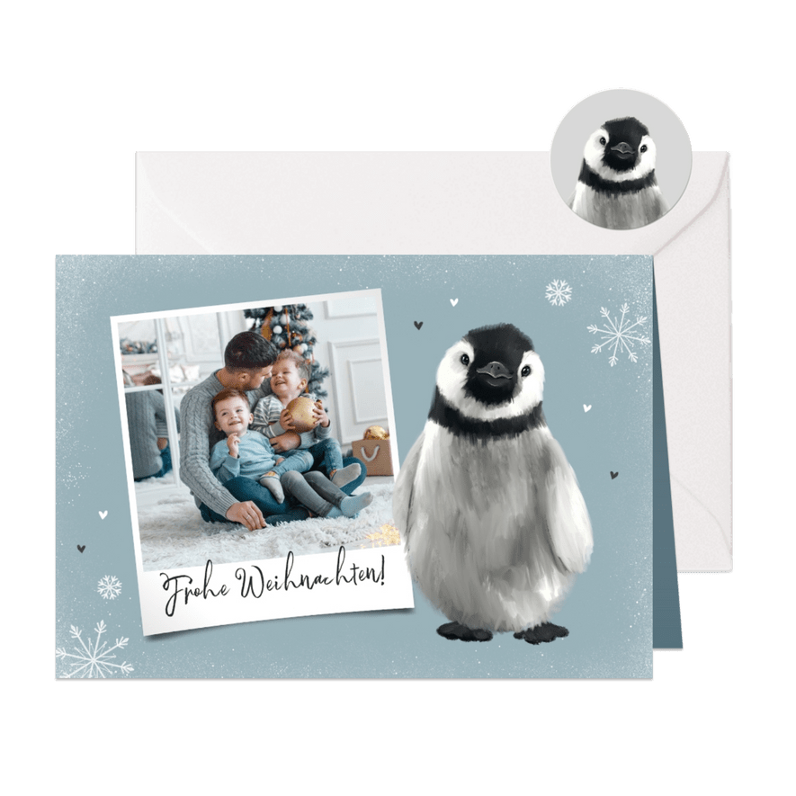 Foto-Weihnachtskarte mit Pinguin - Karteneindruck
