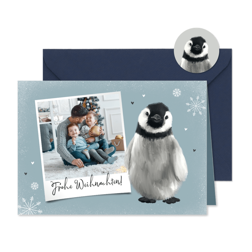 Foto-Weihnachtskarte mit Pinguin - Karteneindruck
