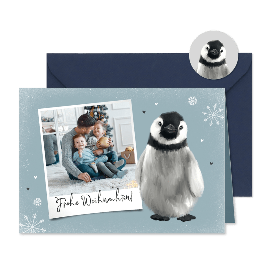 Foto-Weihnachtskarte mit Pinguin - Karteneindruck