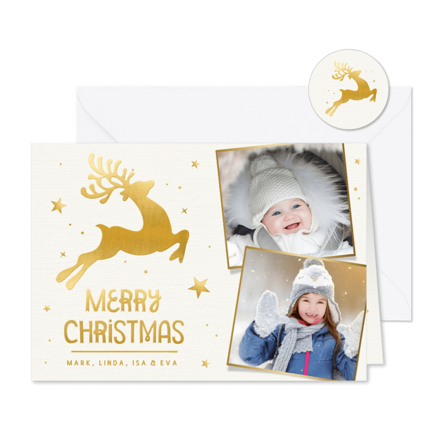 Foto-Weihnachtskarte mit Rentier in Goldlook - Karteneindruck