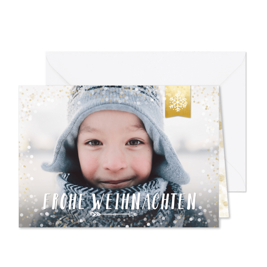 Foto-Weihnachtskarte mit Schneeflocke auf Label - Karteneindruck
