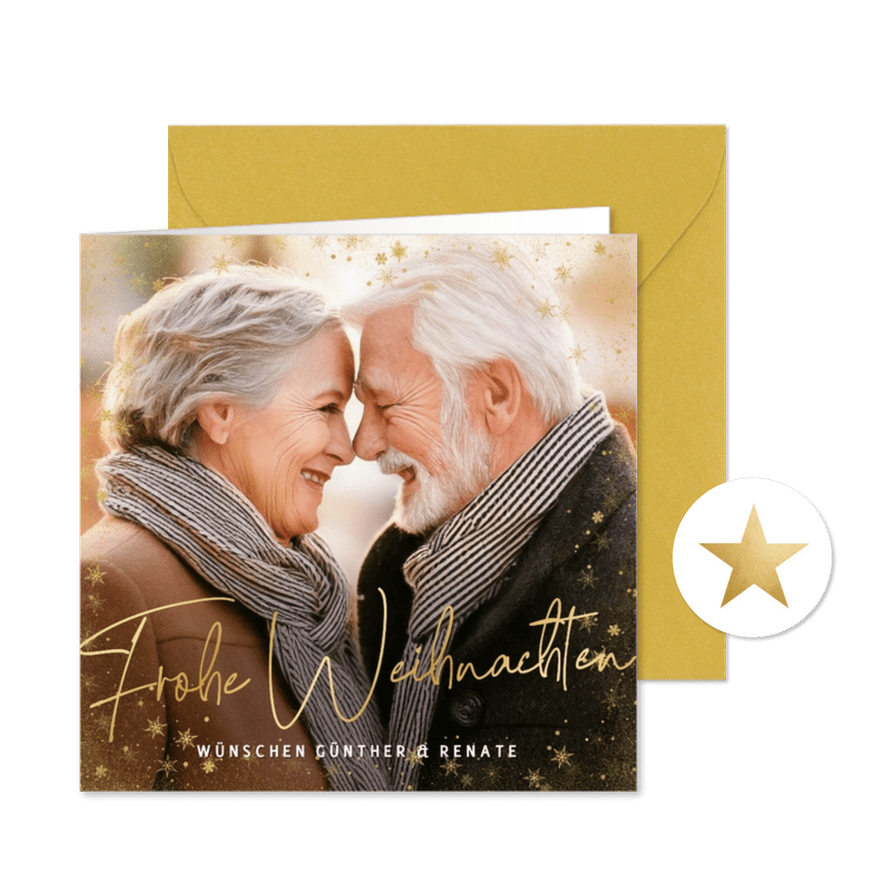 Foto-Weihnachtskarte mit Sternerahmen - Kartenvorschau
