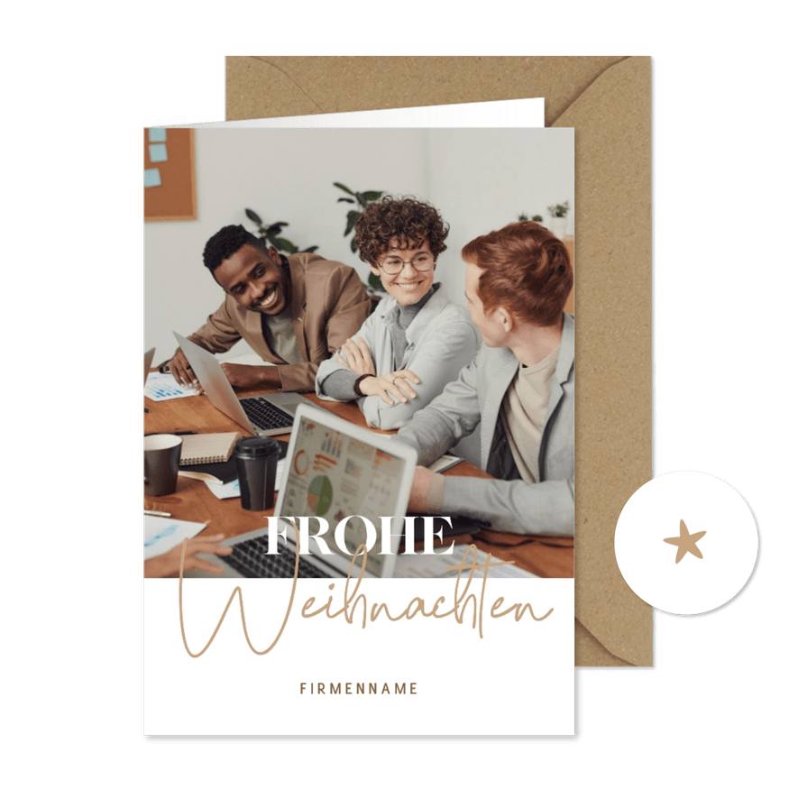 Foto-Weihnachtskarte modern schlicht Schrift in beige - Karteneindruck

