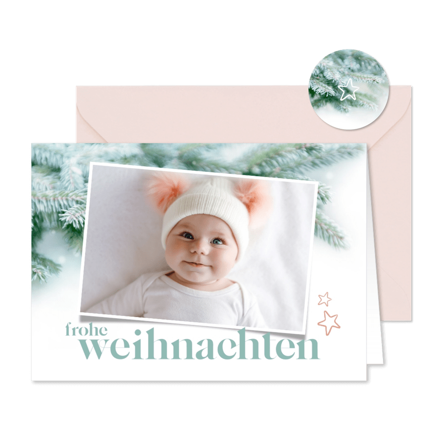 Foto-Weihnachtskarte natürliche Tannenzweige - Karteneindruck