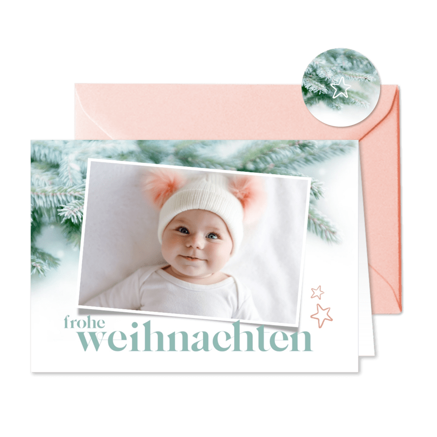 Foto-Weihnachtskarte natürliche Tannenzweige - Karteneindruck