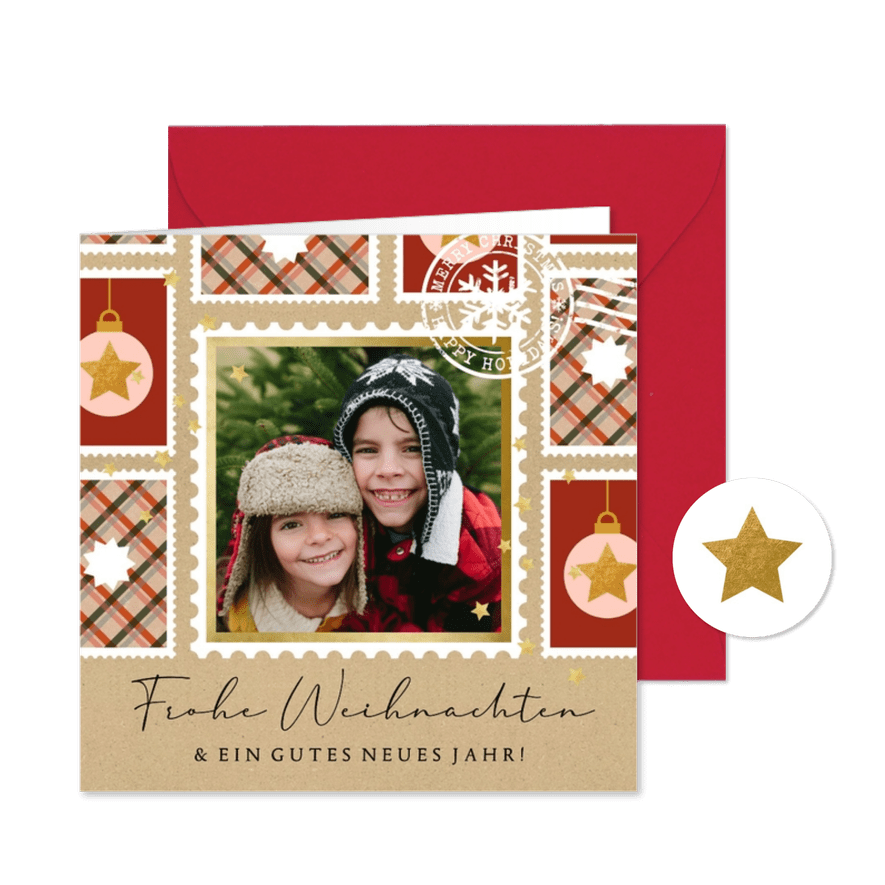 Foto-Weihnachtskarte nostalgische Briefpost mit Karos - Karteneindruck