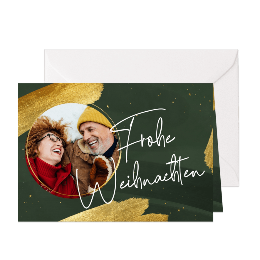 Foto-Weihnachtskarte Pinselstriche Goldlook - Karteneindruck
