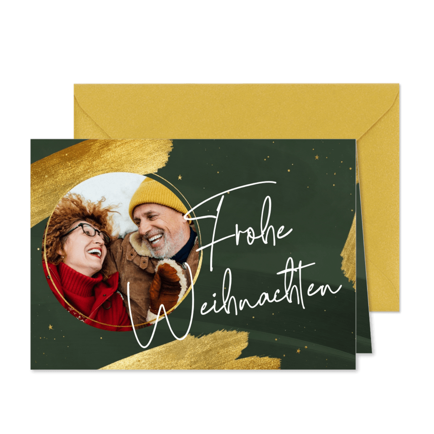 Foto-Weihnachtskarte Pinselstriche Goldlook - Karteneindruck
