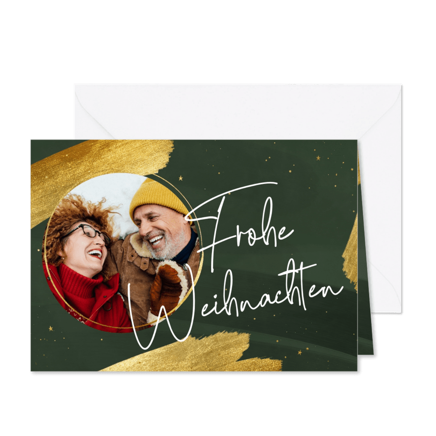 Foto-Weihnachtskarte Pinselstriche Goldlook - Karteneindruck