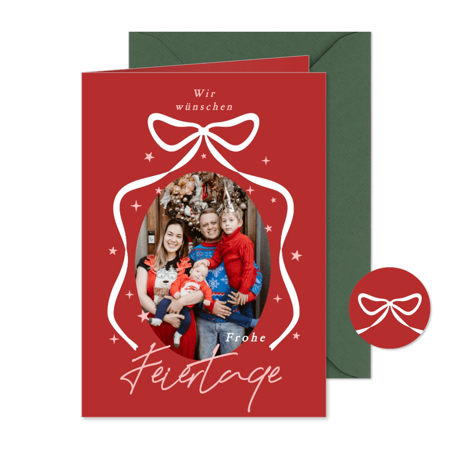 Foto-Weihnachtskarte Schleife 'Frohe Feiertage' - Karteneindruck
