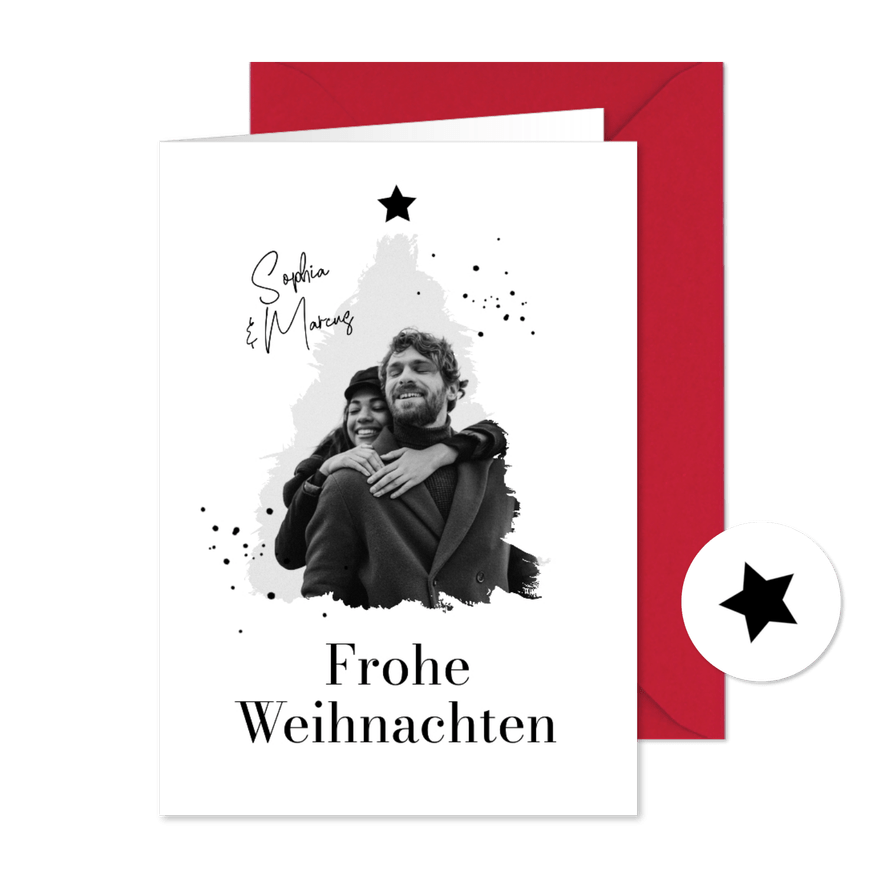 Foto-Weihnachtskarte Schwarz Weiss Tannenbaum - Karteneindruck