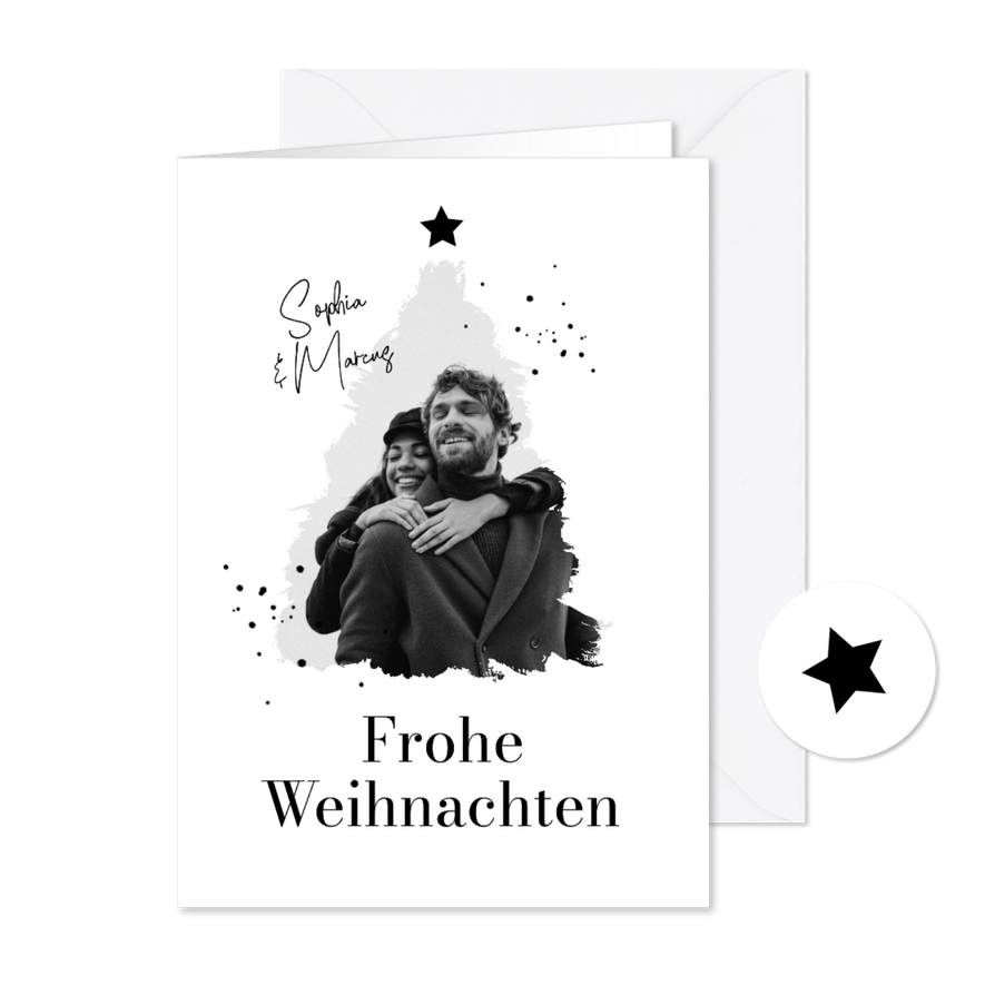 Foto-Weihnachtskarte Schwarz Weiss Tannenbaum - Karteneindruck