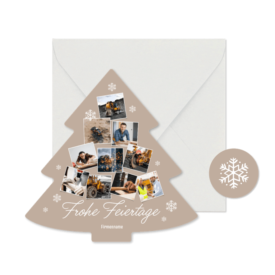 Foto-Weihnachtskarte Tannenbaumform mit Schneeflocken - Karteneindruck
