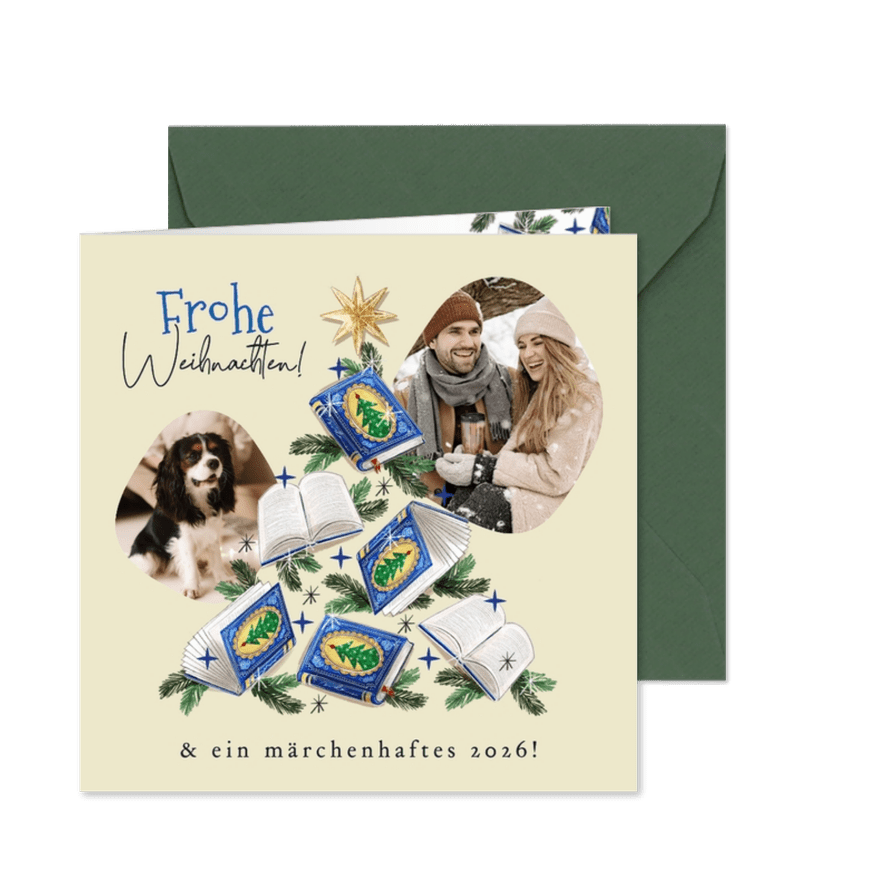 Foto-Weihnachtskarte Weihnachtsbaum aus Büchern - Karteneindruck
