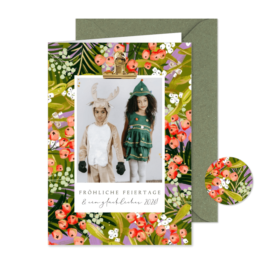 Foto-Weihnachtskarte Zweige & Beeren - Karteneindruck
