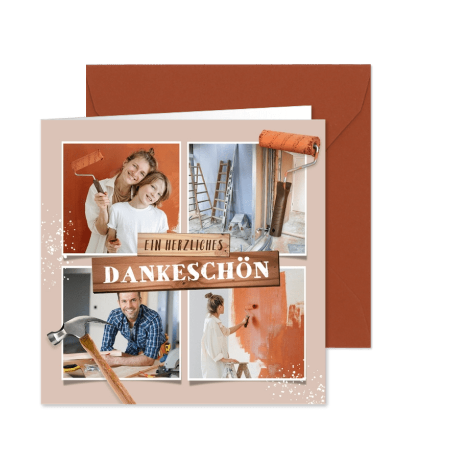 Fotocollage Danke Hilfe Umzug & Renovieren - Karteneindruck
