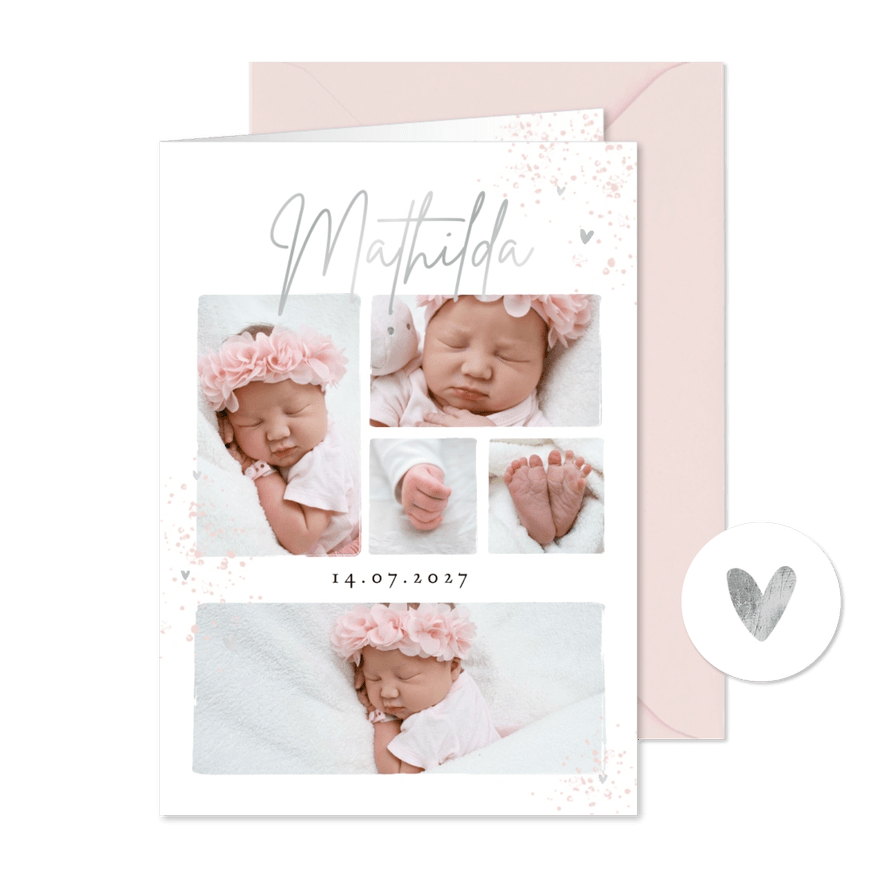 Fotocollage Dankeskarte Geburt kleine Herzchen - Karteneindruck
