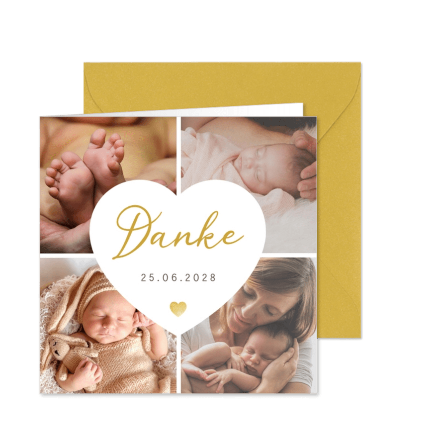 Fotocollage Dankeskarte Geburt mit Herz - Karteneindruck