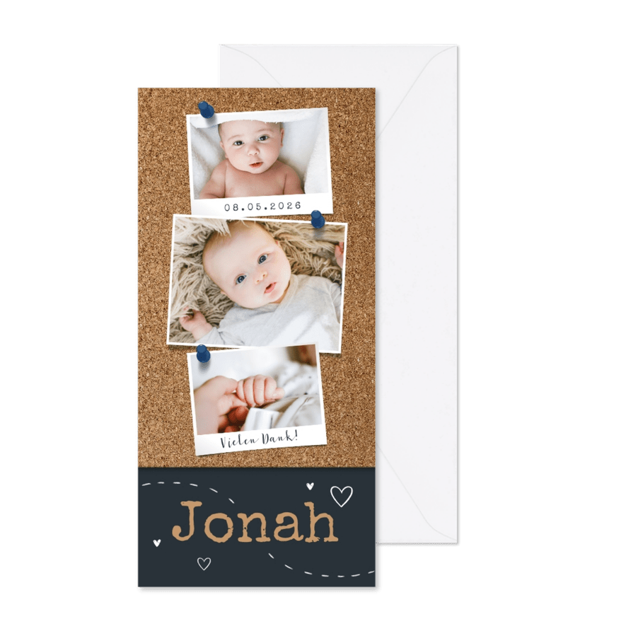 Fotocollage-Dankeskarte Geburt Pinnwand - Karteneindruck