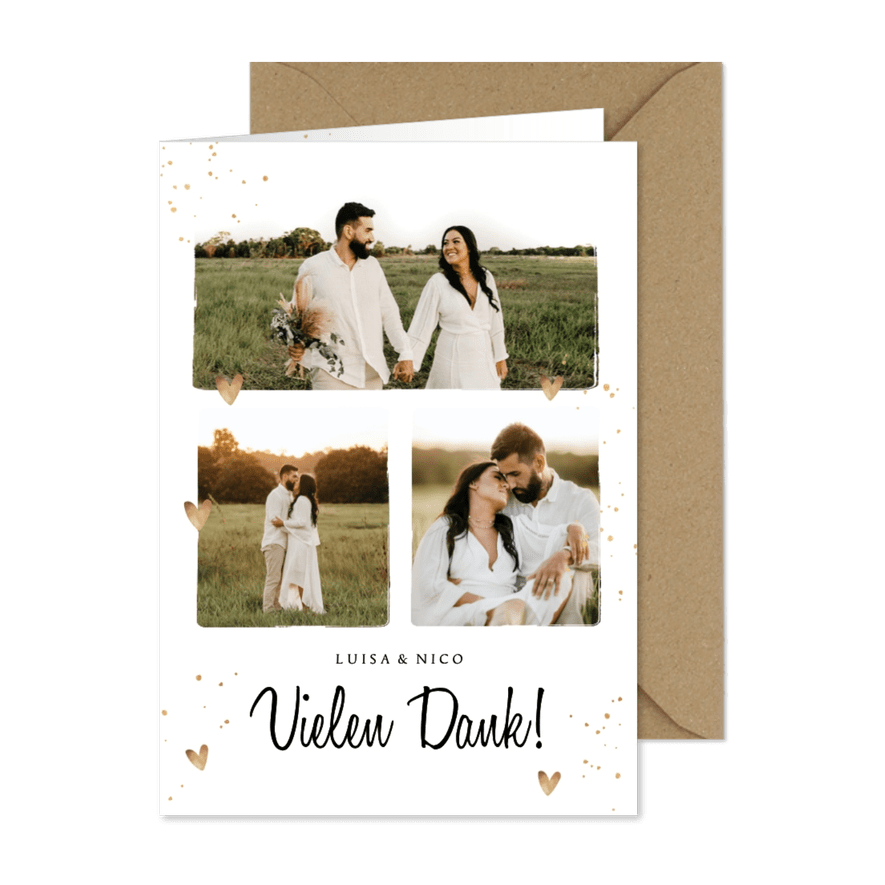 Fotocollage Dankeskarte Hochzeit mit 3 Fotos - Karteneindruck
