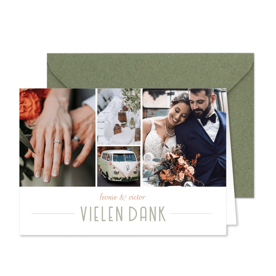 Fotocollage Dankeskarte Hochzeit moderne Klassik - Karteneindruck