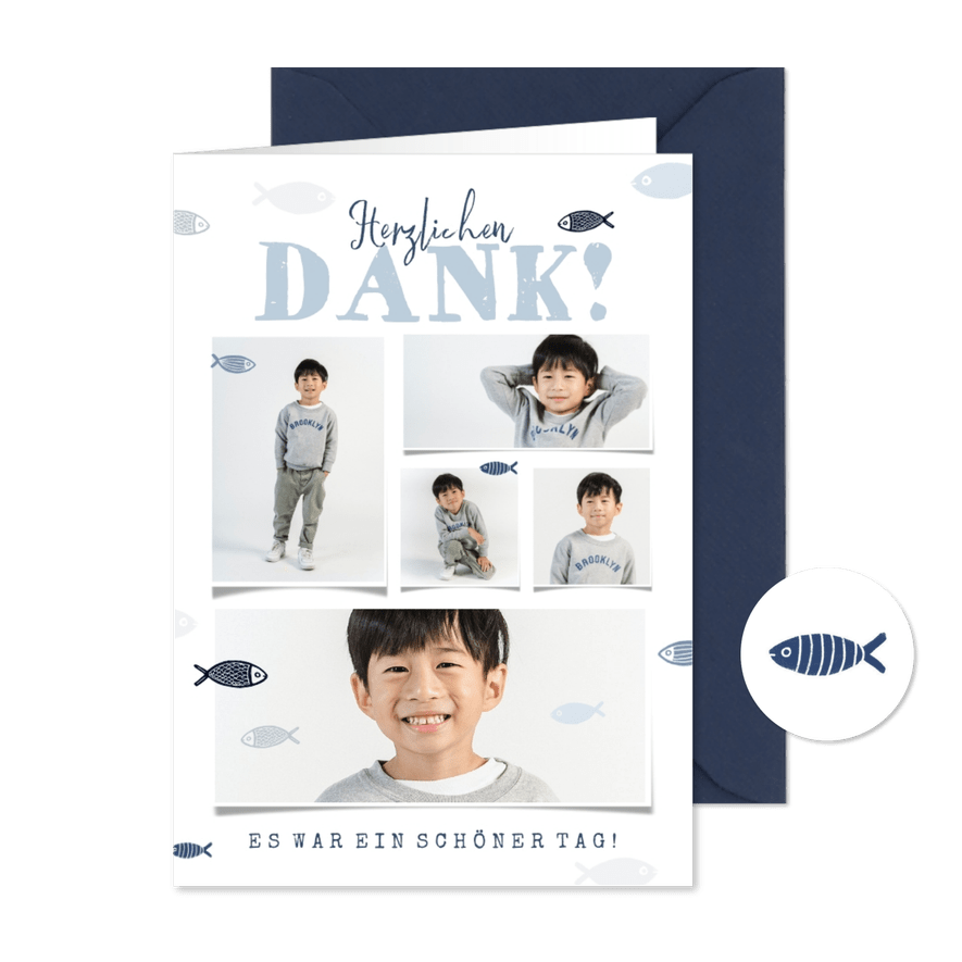 Fotocollage Dankeskarte Kommunion kleine Fische - Karteneindruck
