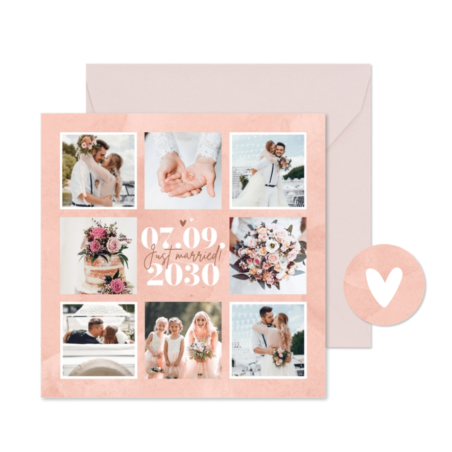 Fotocollage Dankeskarte rosa Aquarell Typografie - Kartenvorschau