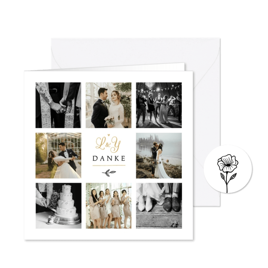 Fotocollage Danksagung Hochzeit klassisch - Karteneindruck