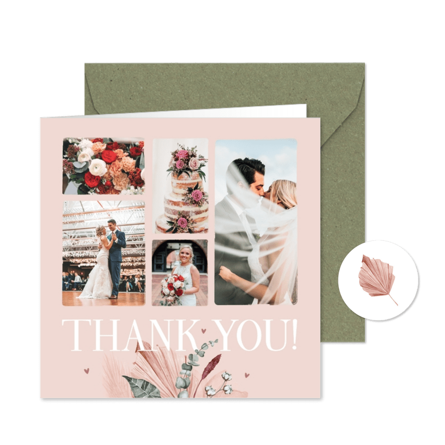 Fotocollage Danksagung 'Thank You' mit Trockenblumen - Karteneindruck
