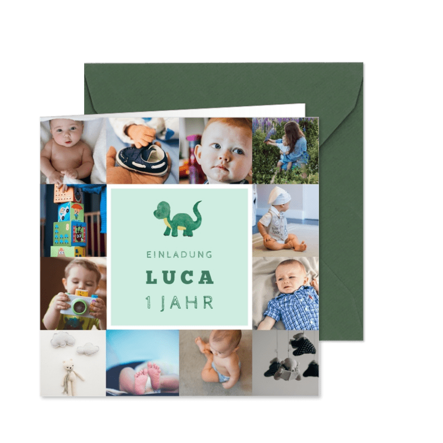 Fotocollage-Einladung mit Dinosaurier - Karteneindruck
