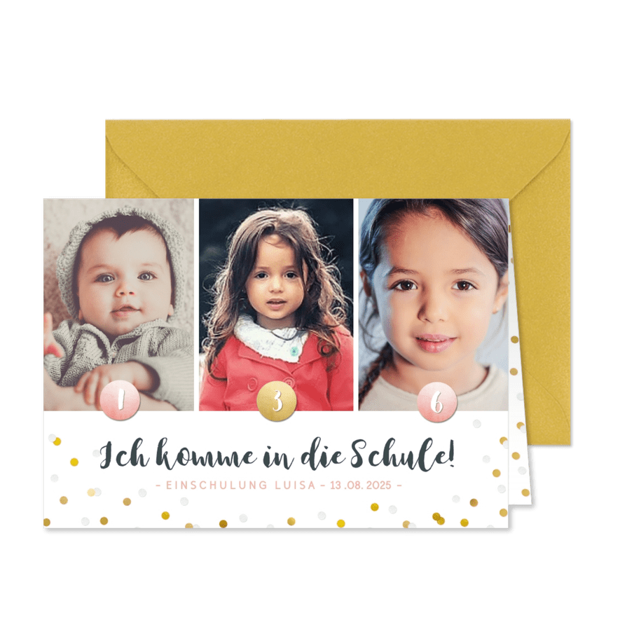 Fotocollage-Einladung zur Einschulung rosa Akzente - Karteneindruck
