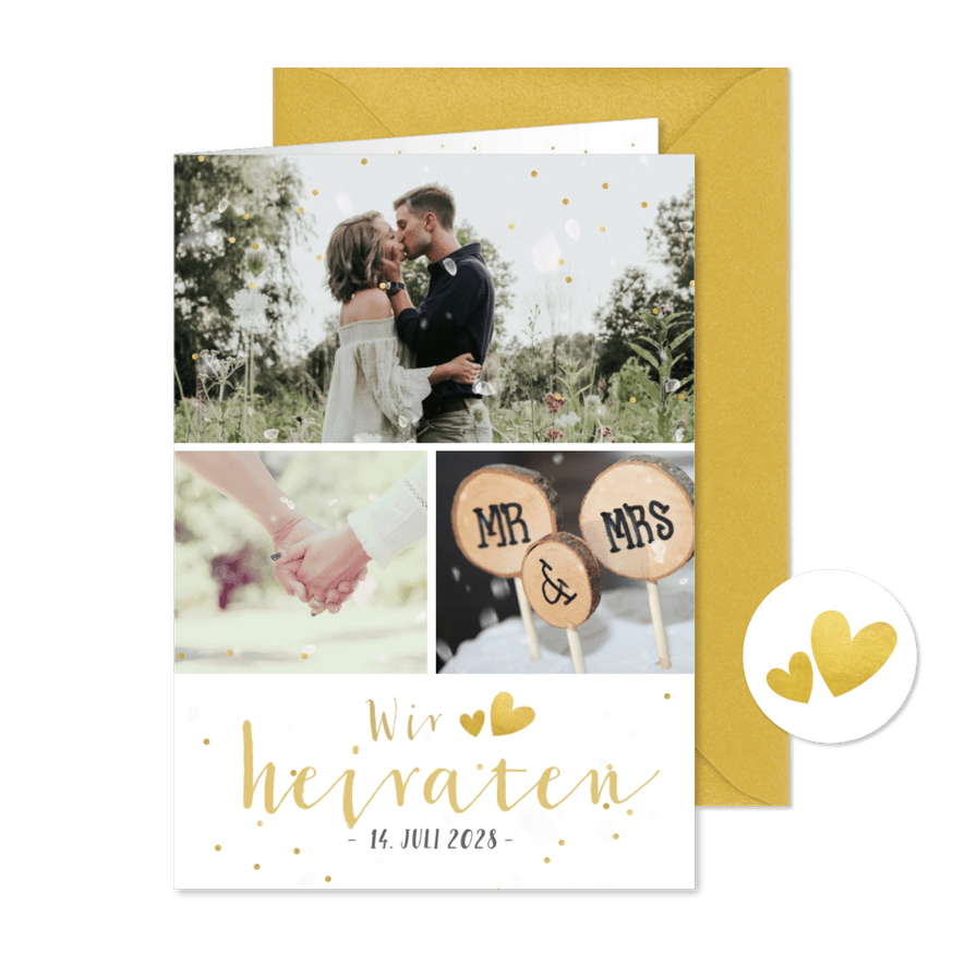 Fotocollage Einladungskarte Hochzeit mit Timeline - Karteneindruck