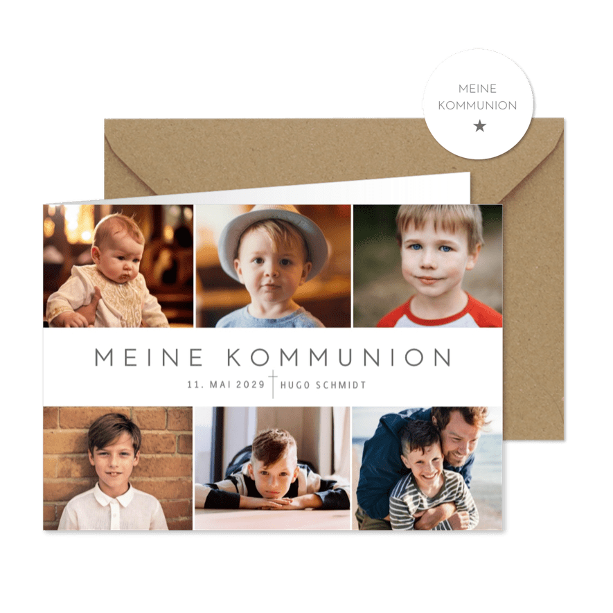Fotocollage Einladungskarte Kommunion minimalistisch - Karteneindruck