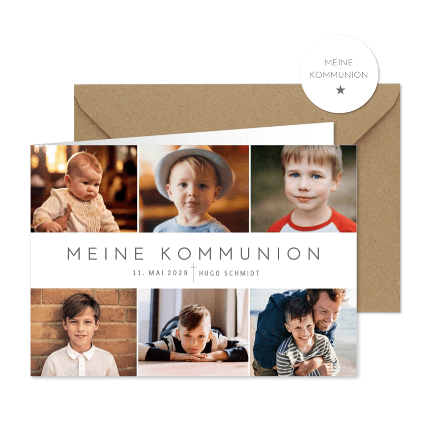 Fotocollage Einladungskarte Kommunion minimalistisch - Karteneindruck