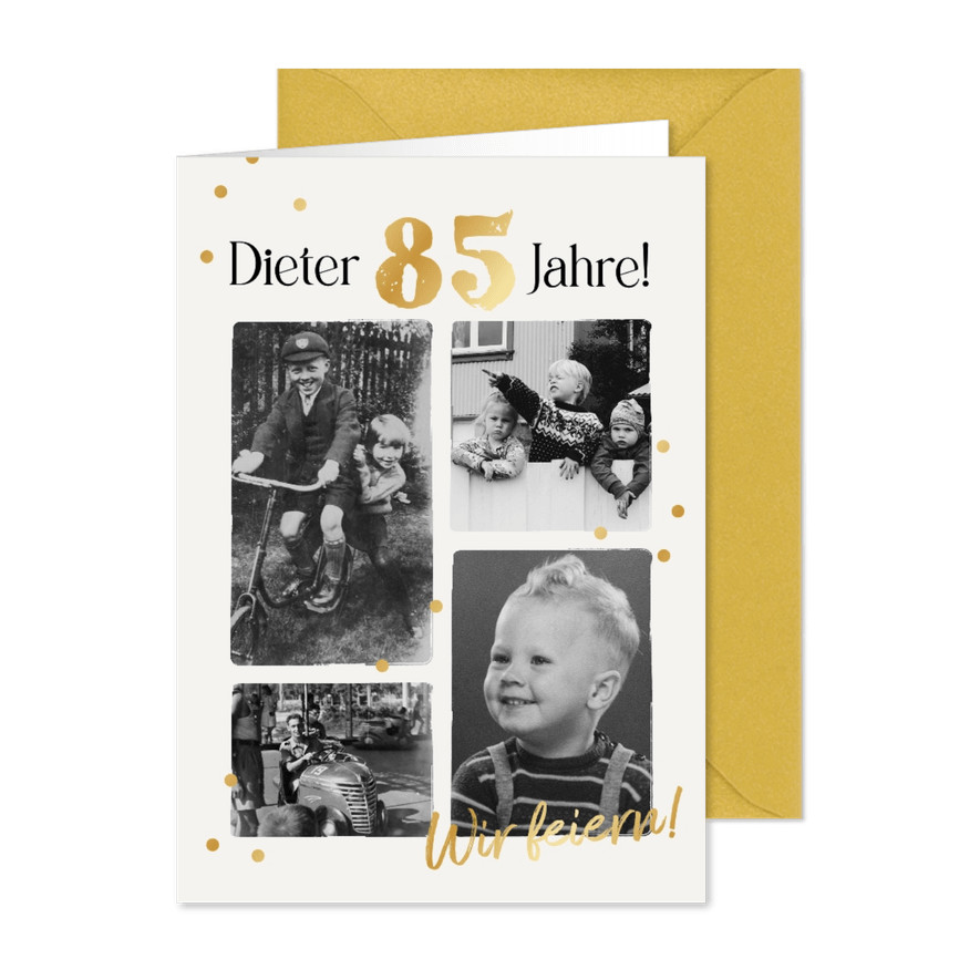 Fotocollage Einladungskarte zum 85. Geburtstag Vintage - Kartenvorschau
