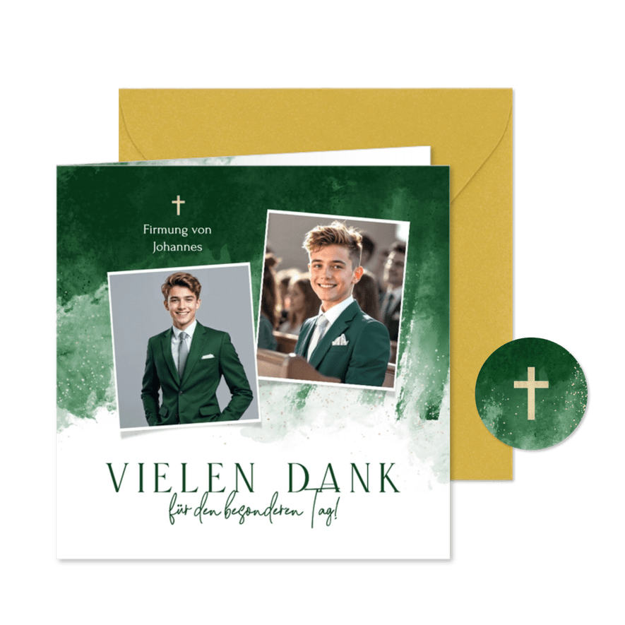 Fotocollage Firmungskarte Danksagung Aquarell grün - Karteneindruck