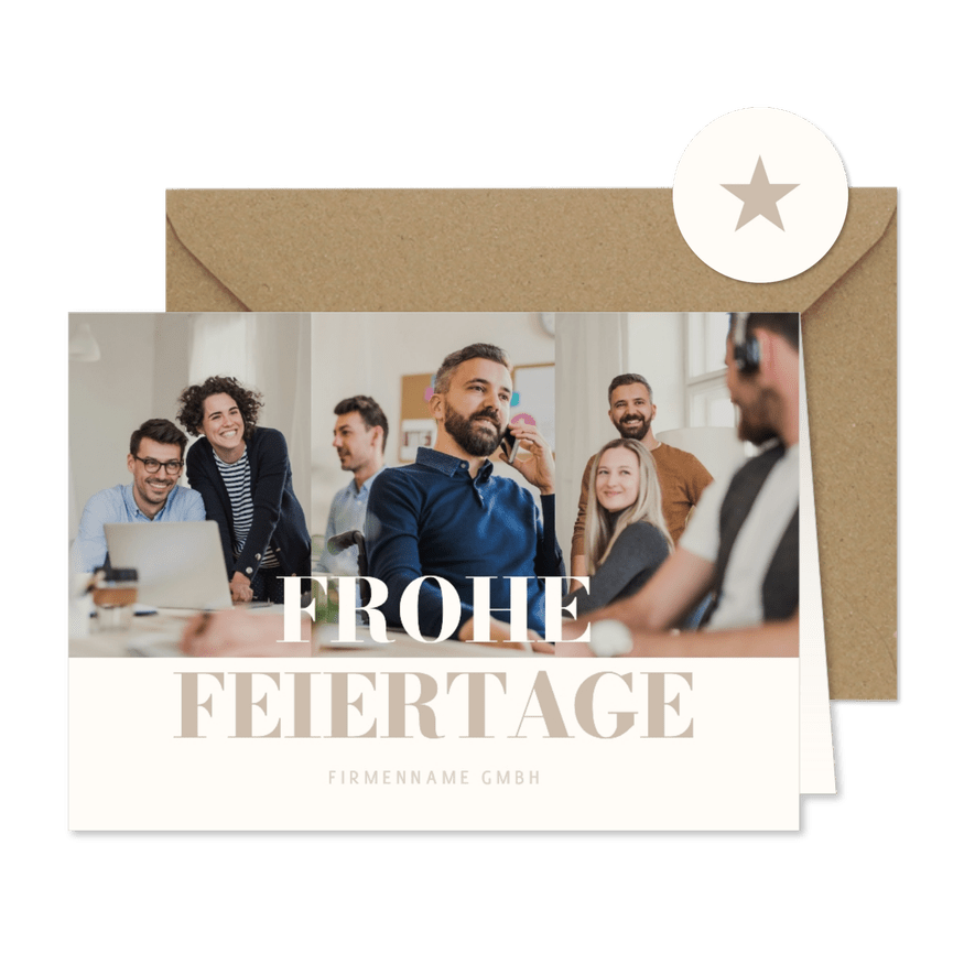 Fotocollage Frohe Feiertage schlicht beige Weihnachtskarte - Karteneindruck
