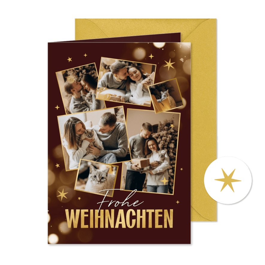 Fotocollage für 6 Fotos mit weihnachtlichen Lichtpunkten - Karteneindruck
